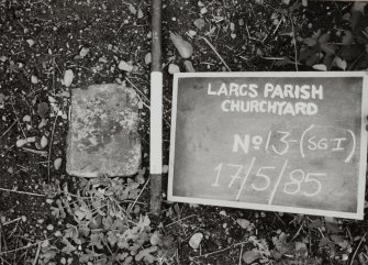 View of marker stone (inscription illegible).
Largs Parish Churchyard No 13 (SG I).