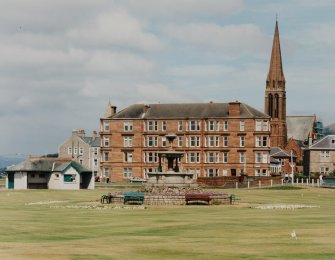 View from SSE with putting green and fountain in foreground
