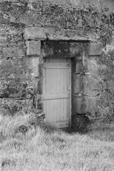 View of entrance door to Aberdour Castle dovecot.