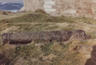 View of cannon at Portencross Castle (OS)