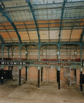 Glasgow, 60-106 Candleriggs, City Hall and Bazaar, interior.
View of bays and roof construction from North.