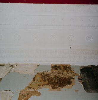 Dining Room. Detail of wall decoration and ceiling plasterwork