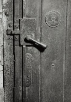 Castlebank Street, Meadowside Granary, interior
View of lock and handle on fireproof steel door in 1911 granary block