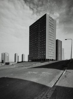 Glasgow, Coll Street Development.
General view from West with Petershill Drive high-rise in the background.