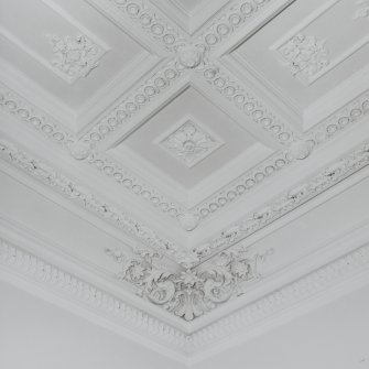 Glasgow, 4 Clairemont Gardens, Buchanan Bridge Club, interior.
Detail of plasterwork on ceiling of north room, ground floor.