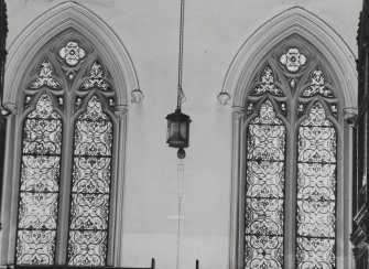 Glasgow, 71, 73 Claremont Street, Trinity Congregational Church, interior.
Detail of stained glass windows at South end of church.