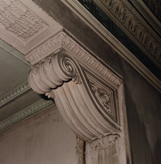 Glasgow, 176 Duke Street, Sydney Place United Presbyterian Church, interior.
Detail of bracket on North wall upper gallery.