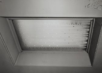 Glasgow, 176 Duke Street, Sydney Place United Presbyterian Church, interior.
Detail of North-East stairwell skylight. Frosted glass with a palmete border and starry centre.