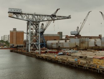 Glasgow, 1048 Govan Road, Fairfield Shipyard 
General view of 200 ton giant cantilever crane from South West including section of fitting out basin.