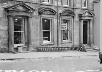 Detail of front elevation, ground floor of West Highland Museum, former British Linen Bank, Cameron Square, Fort William.