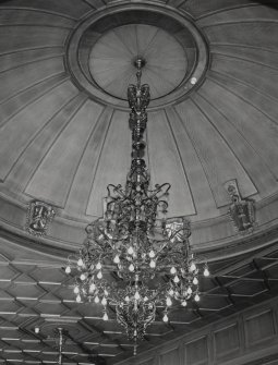 Interior, 1st floor, grand hall, view of electrolier