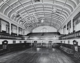 Glasgow, 401 Govan Road, Govan Town Hall, interior
View of West block main hall towards balcony.