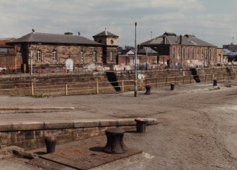 Glasgow, 18 Clydebrae Street, Govan Graving Docks.
General view from South-West of pump house and workshop by No. 1 graving dock.