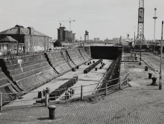 Glasgow, 18 Clydebrae Street, Govan Graving Docks.
General view of no.1 graving dock and workshops from West.