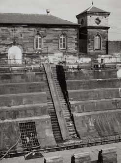 Glasgow, 18 Clydebrae Street, Govan Graving Docks.
Detail of North-East side and pumphouse with entrance to discharge culvert (left) on no.1 graving dock.