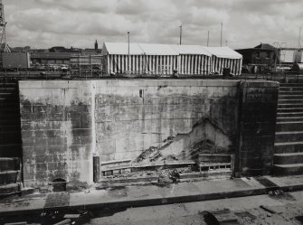 Glasgow, 18 Clydebrae Street, Govan Graving Docks.
General view of cut-out from South-West for central dock gate of no.3 graving dock.