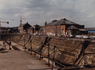 Glasgow, 18 Clydebrae Street, Govan Graving Docks.
General view from South-East of workshops and pumphouse of no.1 graving dock.