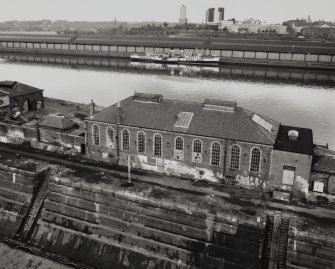 Glasgow, 18 Clydebrae Street, Govan Graving Docks.
General elevated view from South of workshop by graving dock no.1.