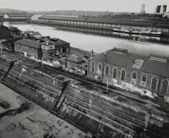 Glasgow, 18 Clydebrae Street, Govan Graving Docks.
General elevated view from South-East of no.1 graving dock, pumphouse and workshops.