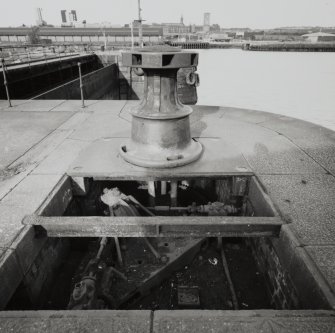 Glasgow, 18 Clydebrae Street, Govan Graving Docks.
General view from South-East of hydraulic capstan on the southside of no.2 graving dock.