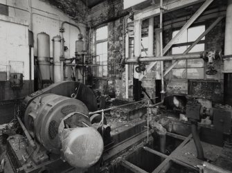 Glasgow, 18 Clydebrae Street, Govan Graving Docks, interior.
General view of no.3 graving dock pump house from North-West, with remains of hydraulic pump and 115hp motor.