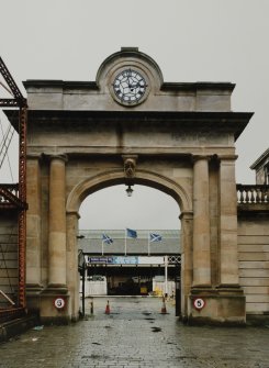 Detail of 'clock' entrance arch from S