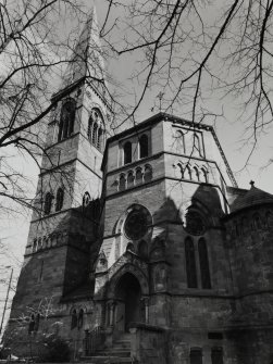 View from SW showing steeple and entrance.