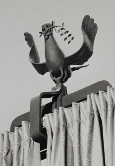 Hyndland Parish Church, interior.  Detail of dove sculpture above side chapel screen