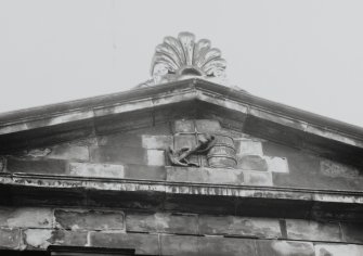 Glasgow, 65-73 James Watt Street, Warehouses.
Detail of central pediment on James Watt Street frontage.