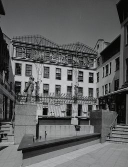 View of courtyard from SSW showing sculpture by Shona Kinloch 'Thinking of Bella' (1994)