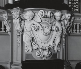 Glasgow, 18 John Street, John Street United Presbyterian Church, Interior.
Detail of carving on pulpit.