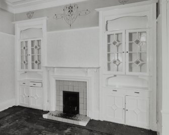Glasgow, 52 Langside Drive, interior.
General view of ground floor drawing room from South East showing decorative frieze above fireplace.