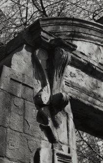 Glasgow, Rutherglen, Main Street, St Mary's Old Parish Church.
Detail of console on Lychgate.