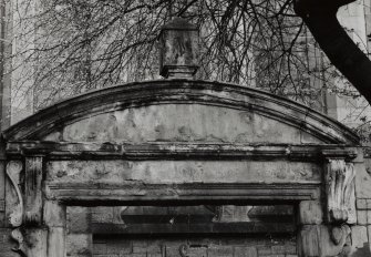 Glasgow, Rutherglen, Main Street, St Mary's Old Parish Church.
Detail of pediment and sundial on Lychgate.