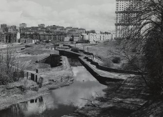 Glasgow, Maryhill, Forth & Clyde Canal, Maryhill Locks.
General view of complex including locks and graving dock from West.