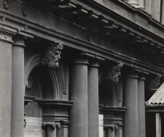 Detail of window bays at ground floor level on S wall of courtyard.
