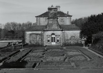 View of house and formal garden from east