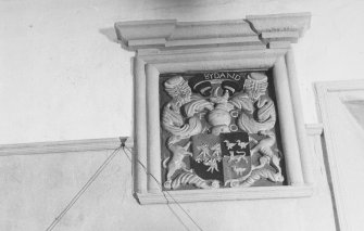 Interior.
Detail of heraldic panel in hall.