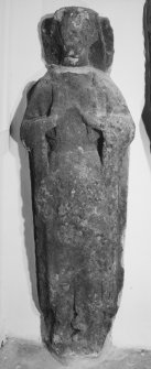 Hall, mediaeval stone female effigy, detail