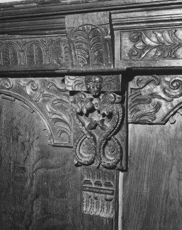 Interior.
Detail of wainscot panels in hall.