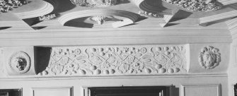 Interior.
Detail of plaster frieze and corbels in SE compartment, second floor.