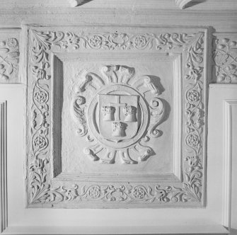 Interior. 2nd. floor, Jameson bedroom, detail of plaster panel above fireplace