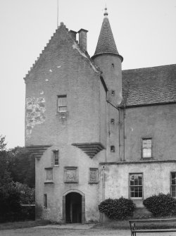 Drumminor Castle. View of old entrance and turret from N.