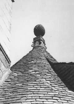 Detail of carved stone in turret of E wing.