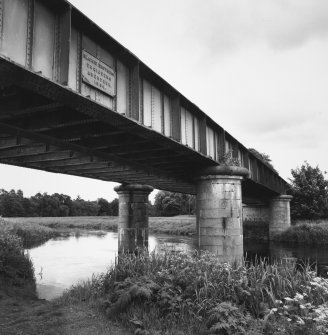 View railway bridge from SE showing maker's name plate (Blackie Brothers, Engineers, Aberdeen, 1880).