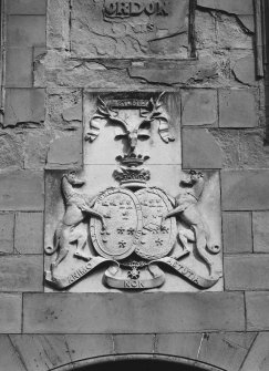 Detail of coat of arms above entrance.