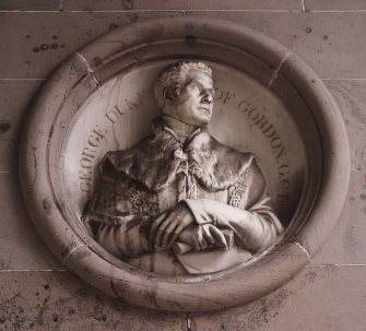 Detail of circular panel in pend with bust of George, Duke of Gordon G.C.B.