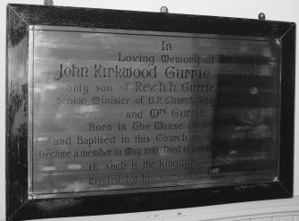 Interior.
Detail of monument to John Kirkwood Currie A.R.I.B.A.