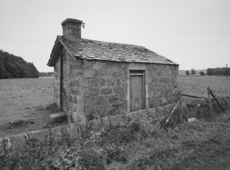 General view from S of bow-ended bothy, said to be old dairy.