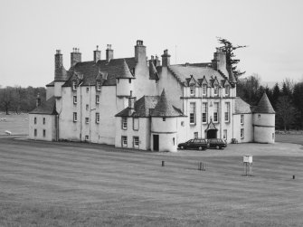 Leith Hall, exterior.  General view from the hill to North West